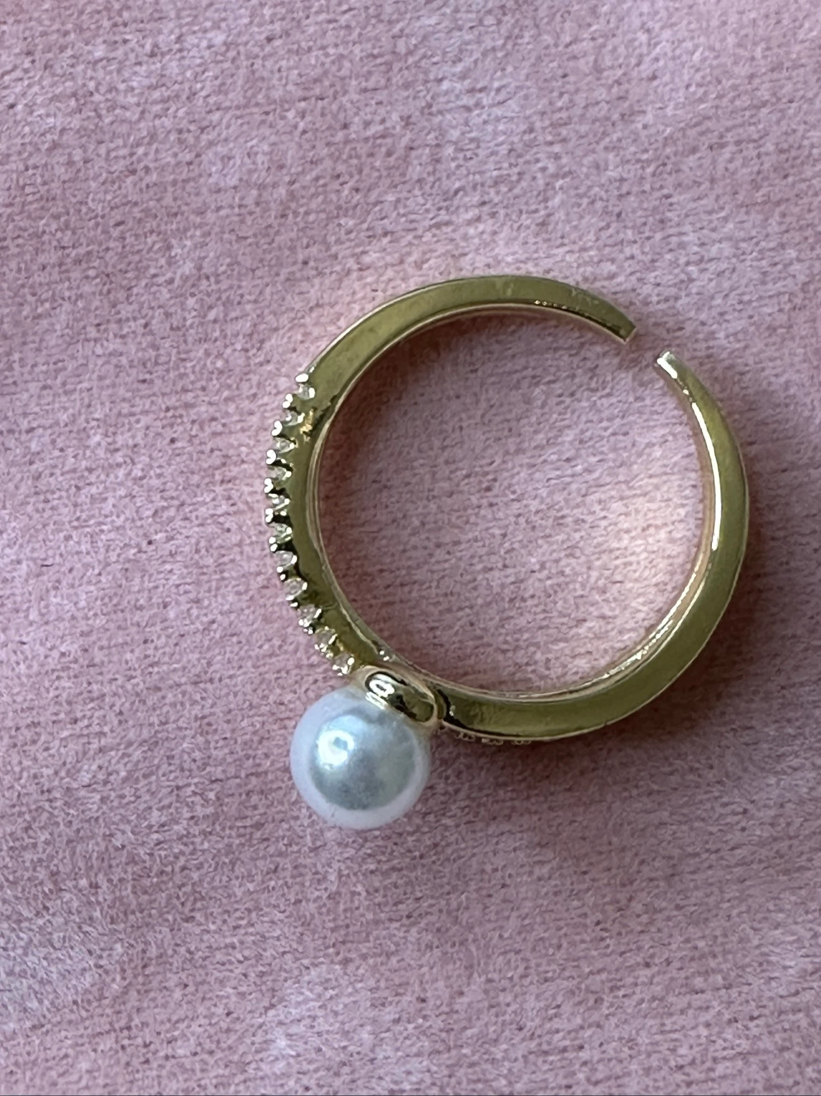 Open gold-plated ring with mother-of-pearl and rhinestones – photo 7